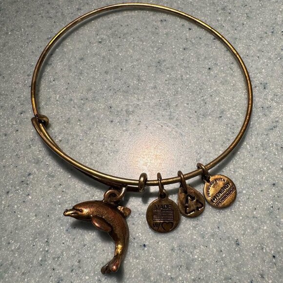Alex and Ani Jewelry - Alex and Ani Brass Expandable Bracelet with Dolphin and Brand Charms - Onesize